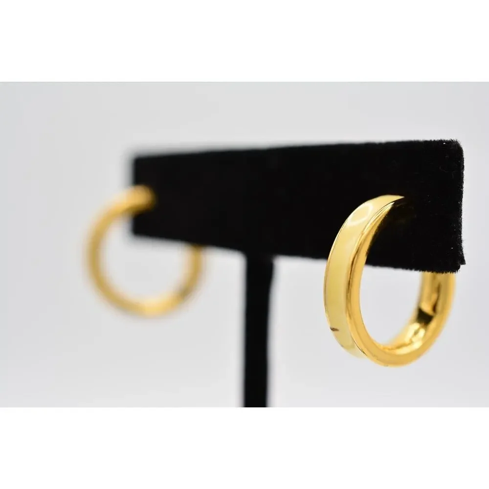 Crown Trifari Vintage Clip On Earrings Hoops Off White Enamel Gold Signed BinAB